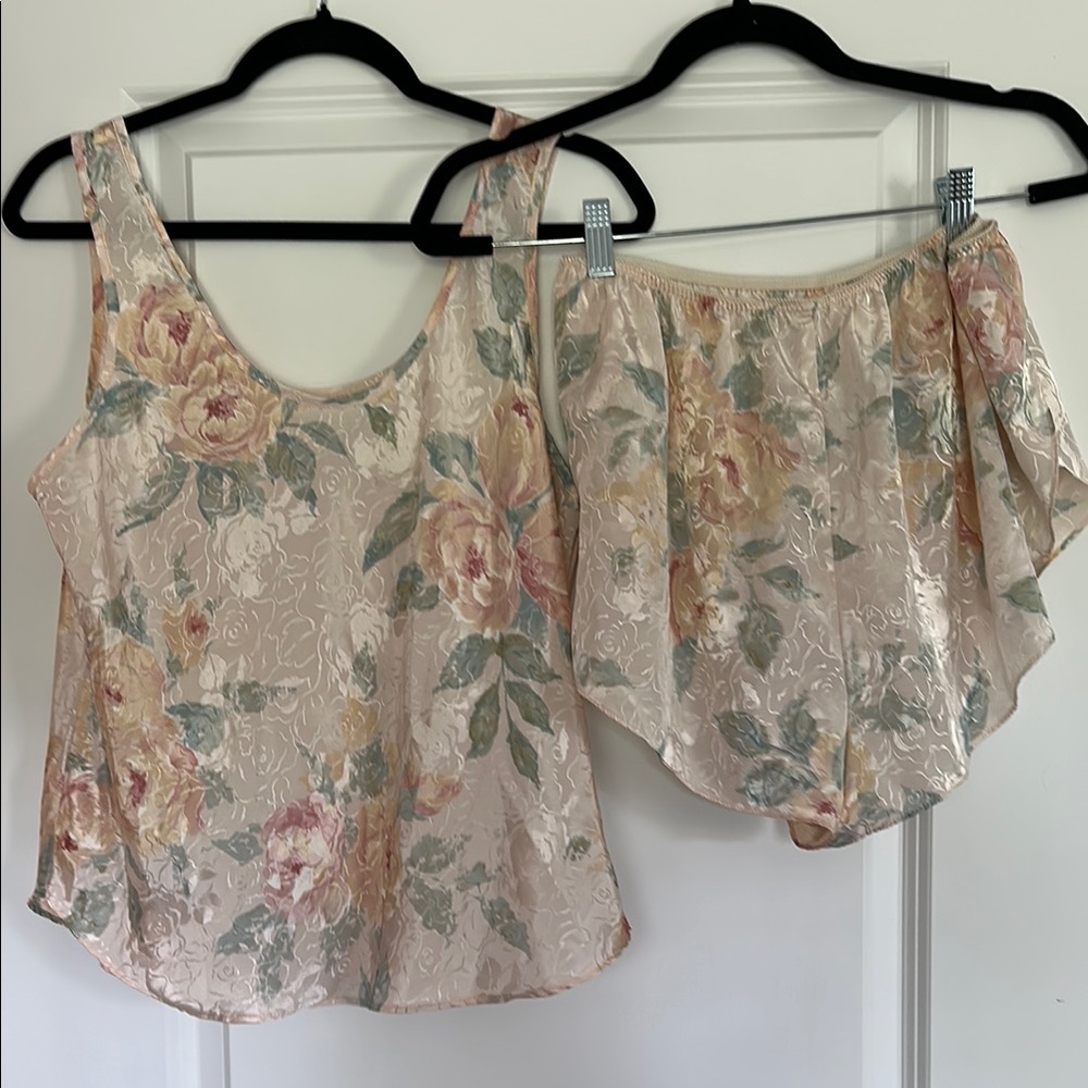 Vintage 80s / 90s California Dynasty Glam Floral Satin Lingerie Set | EUC